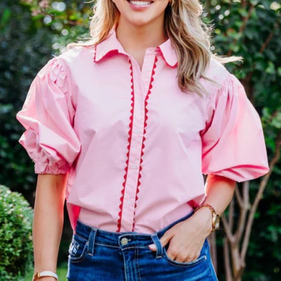Karlie Tops - Karlie Solid Poplin Ric Rac Trim Top